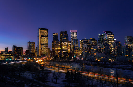 Calgary Illuminated At Dawn