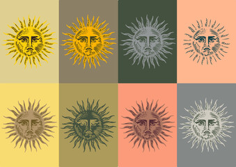 Medieval sun in multiple color schemes