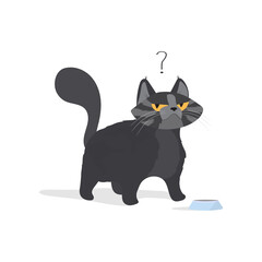 Sad gray cat. Suitable for stickers and postcards. Isolated. Vector.