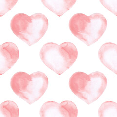Watercolor hearts seamless pattern. Valentines romantic background wallpaper. Wedding wrapping design.