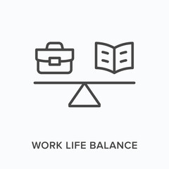 Work life flat line icon. Vector outline illustration of briefcase and newspaper. Black thin linear pictogram for career priority