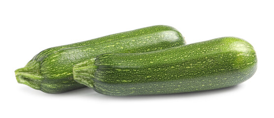 Fresh raw ripe zucchinis on white background