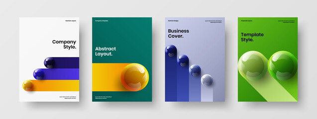 Trendy brochure A4 design vector layout composition. Original 3D spheres company cover concept collection.