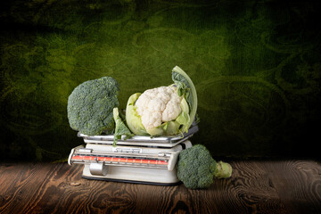 Blumenkohl und Brokkoli auf Gemüsewaage