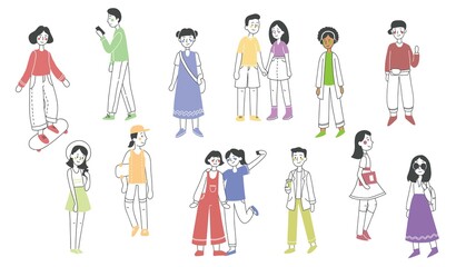 Fototapeta premium Vector illustration in flat design of group of people doing different activity