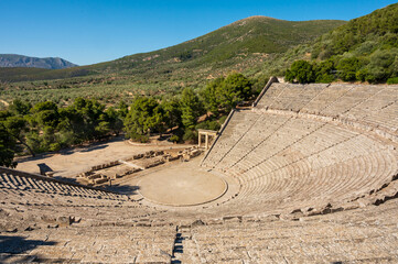 View of Ancient Theatre of Epidaurus with no people - Amphitheater, Epidaurus, Greece