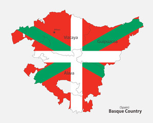 Map of the Basque Country in the colors of the flag with administrative divisions vector