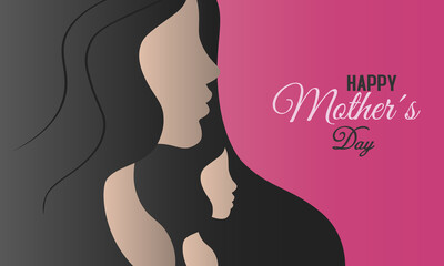 Happy Mother's Day. Mother and daughter profile silhouette. isolated vector