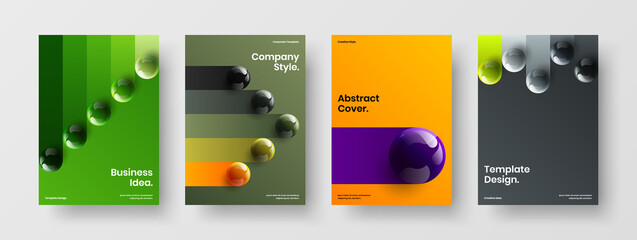 Minimalistic realistic spheres pamphlet template collection. Abstract handbill A4 design vector layout set.