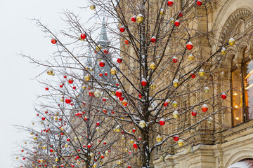 Christmas decoration of the streets. New Year's Moscow Winter in Russia