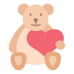 Bear doll with love heart flat icon