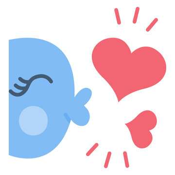 Kiss with love heart flat icon