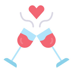 Toast cheers glass with love flat icon