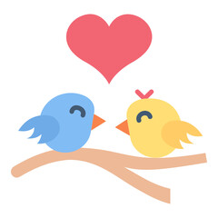Bird couple with love heart flat icon
