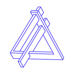 Optical illusion tattoo in trendy 2022 Very Peri color. Impossible shapes. Sacred geometry figure. Abstract eternal geometric objects. Optical art. Impossible geometry shape on a white background.