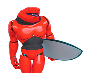 cyber shark is holding a surf board with copy space