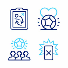 Set line Red card football, Soccer, and Planning strategy concept icon. Vector