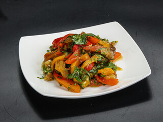 Stir-fried vegetables with herbs and sauce