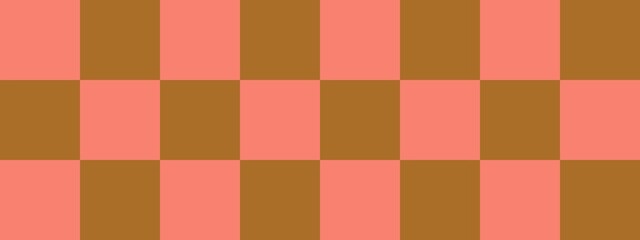 Checkerboard banner. Brown and Salmon colors of checkerboard. Big squares, big cells. Chessboard, checkerboard texture. Squares pattern. Background.