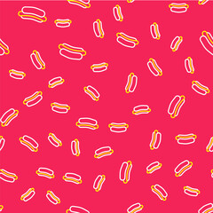 Line Hotdog sandwich icon isolated seamless pattern on red background. Sausage icon. Fast food sign. Vector