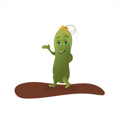cartoon vegetable cucumber. Emotion is friendliness.	