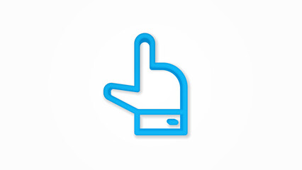 Hand with index finger pointing at some3dg 3d line flat icon. Realistic vector illustration. Pictogram isolated. Top view. Colorful transparent shadow design.