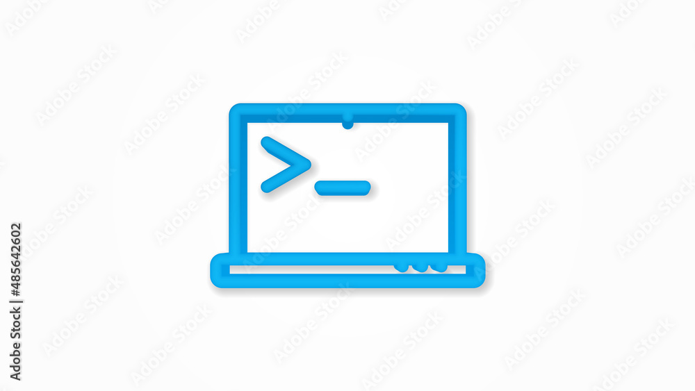 Poster programming code on laptop, application 3d line flat color icon. realistic vector illustration. pict