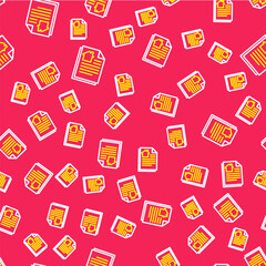 Line House contract icon isolated seamless pattern on red background. Contract creation service, document formation, application form composition. Vector