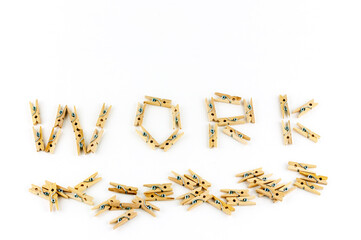 the word work from office clothespins, the concept of going to work for their vacation