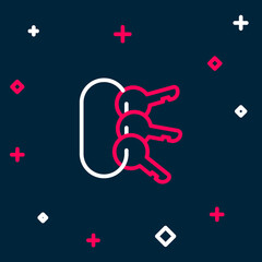 Line Bunch of keys icon isolated on blue background. Colorful outline concept. Vector