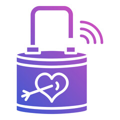 Unclock padlock with key and heart flat gradient icon