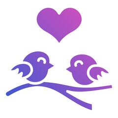 Bird couple with love heart flat gradient icon