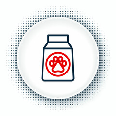Line Bag of food for dog icon isolated on white background. Dog or cat paw print. Food for animals. Pet food package. Colorful outline concept. Vector