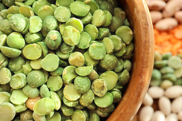 green peas in a bowl. Split peas