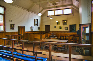 Interior of an 19th-century court room in Coal Creek Community Park and Museum, in the coal mining...