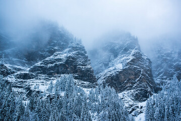 Winter landscape, Avoriaz Ski Area, Port du Soleil, Auvergne Rhone Alpes, Alps, France, Europe - obrazy, fototapety, plakaty
