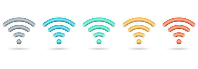 Wifi 3d icon set. Wireless network signal symbol. Internet sign. Wi fi broadcast concept. Vector illustration. - obrazy, fototapety, plakaty