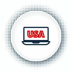 Line USA United states of america on laptop icon isolated on white background. Colorful outline concept. Vector
