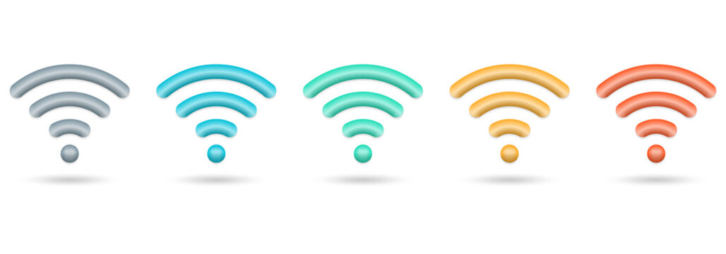 Wifi 3d icon set. Wireless network signal symbol. Internet sign. Wi fi broadcast concept. Vector illustration.