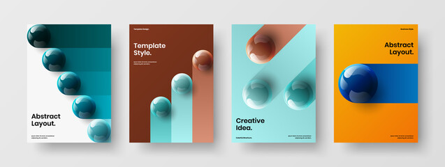 Premium corporate brochure vector design concept collection. Original realistic spheres postcard template bundle.