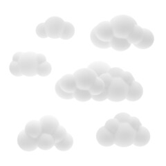 Cartoon Set of 3D Render Clouds or Smoke with Shadow Effect on White Background