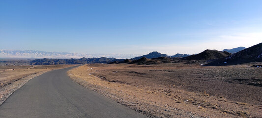 The Charyn tourist route, stretching from the city of Chilik to the Charyn Canyon, passes through inspiring scenic landscapes, February 6, 2022, Tien Shan, Kazakhstan 