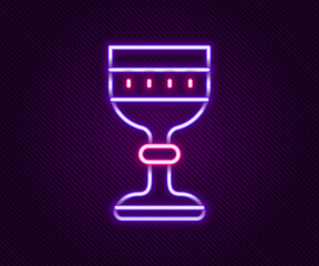 Glowing neon line Medieval goblet icon isolated on black background. Colorful outline concept. Vector