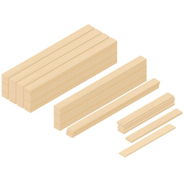 Stacked wooden boards, isometric view. 3D Render. Vector illustration.