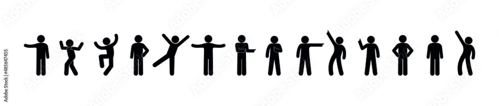 Wall mural man icon, stickman stands, people silhouettes set