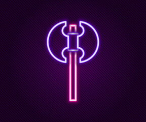 Glowing neon line Medieval axe icon isolated on black background. Battle axe, executioner axe. Medieval weapon. Colorful outline concept. Vector