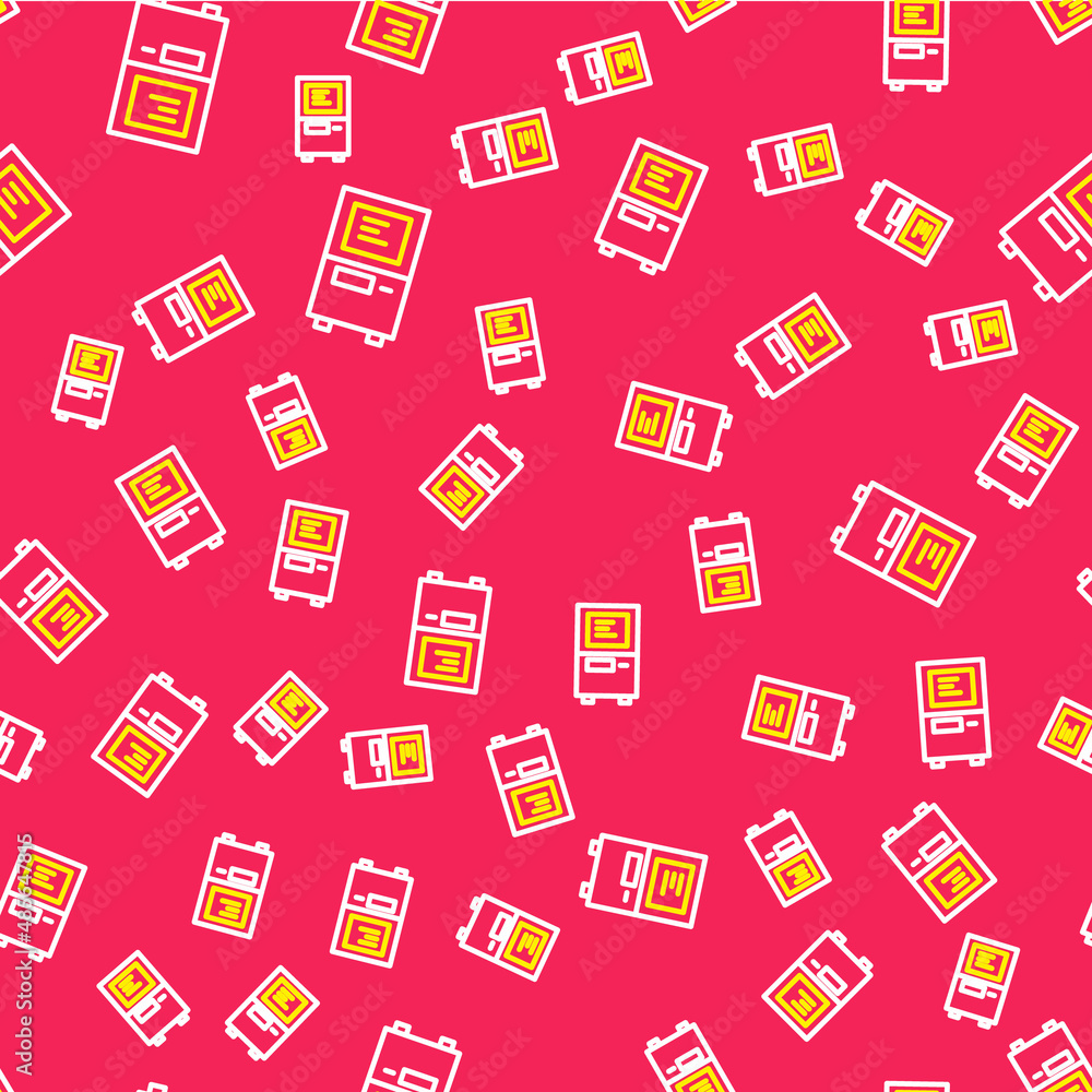 Poster line atm - automated teller machine icon isolated seamless pattern on red background. vector