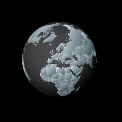 Low poly globe centered to Croatia. Red polygonal country on the globe. Satellite view of Croatia. Artistic vector illustration.