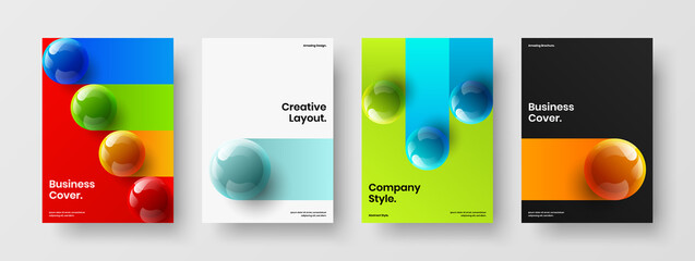 Modern 3D spheres handbill template bundle. Minimalistic catalog cover A4 vector design layout composition.