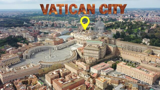 l'insegna "Vatican City" scritta in 3D, su piazza San Pietro.
Vista aerea del Vaticano e piazza San Pietro ripresa dal drone